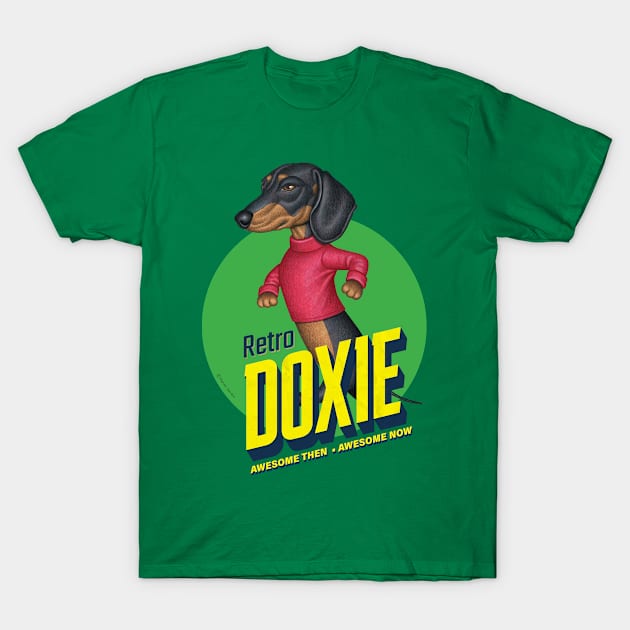 Retro Black Dachshund Walking T-Shirt by Danny Gordon Art